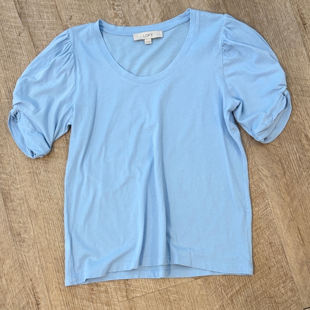 LOFT Sky Blue Puff Sleeve Short Sleeve Tee